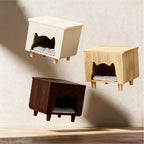 Solid Wood Cat Ottoman Side Table With Minimalist Cozy Nook