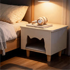 Solid Wood Cat Ottoman Side Table With Minimalist Cozy Nook