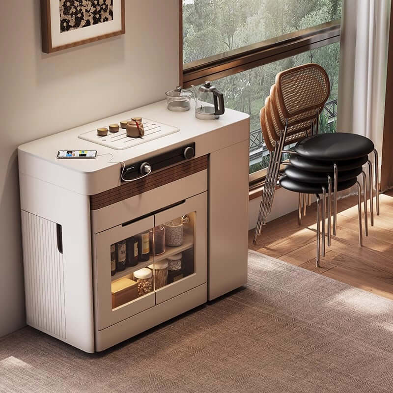 Solid Wood Compact Kitchen Island Table With Storage