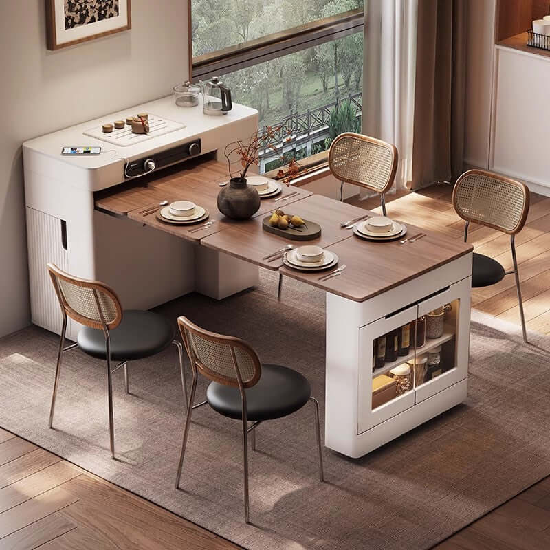 Solid Wood Compact Kitchen Island Table With Storage