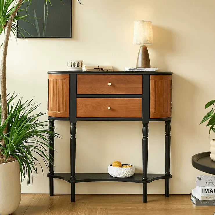 Solid Wood Console Table With French Pleated Detail and Drop-Leaf Storage Secondary image
