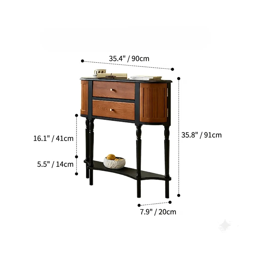 Solid Wood Console Table With French Pleated Detail and Drop-Leaf Storage
