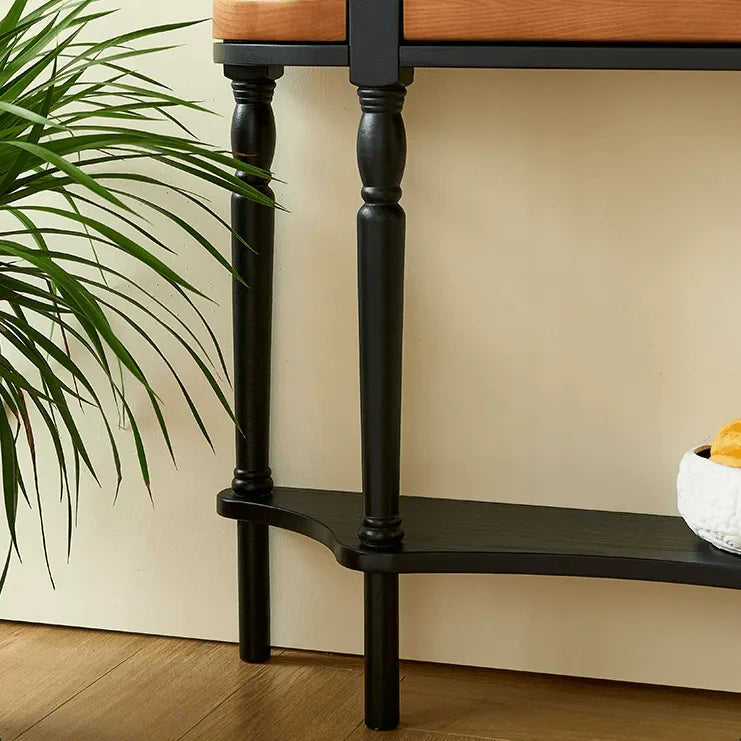 Solid Wood Console Table With French Pleated Detail and Drop-Leaf Storage
