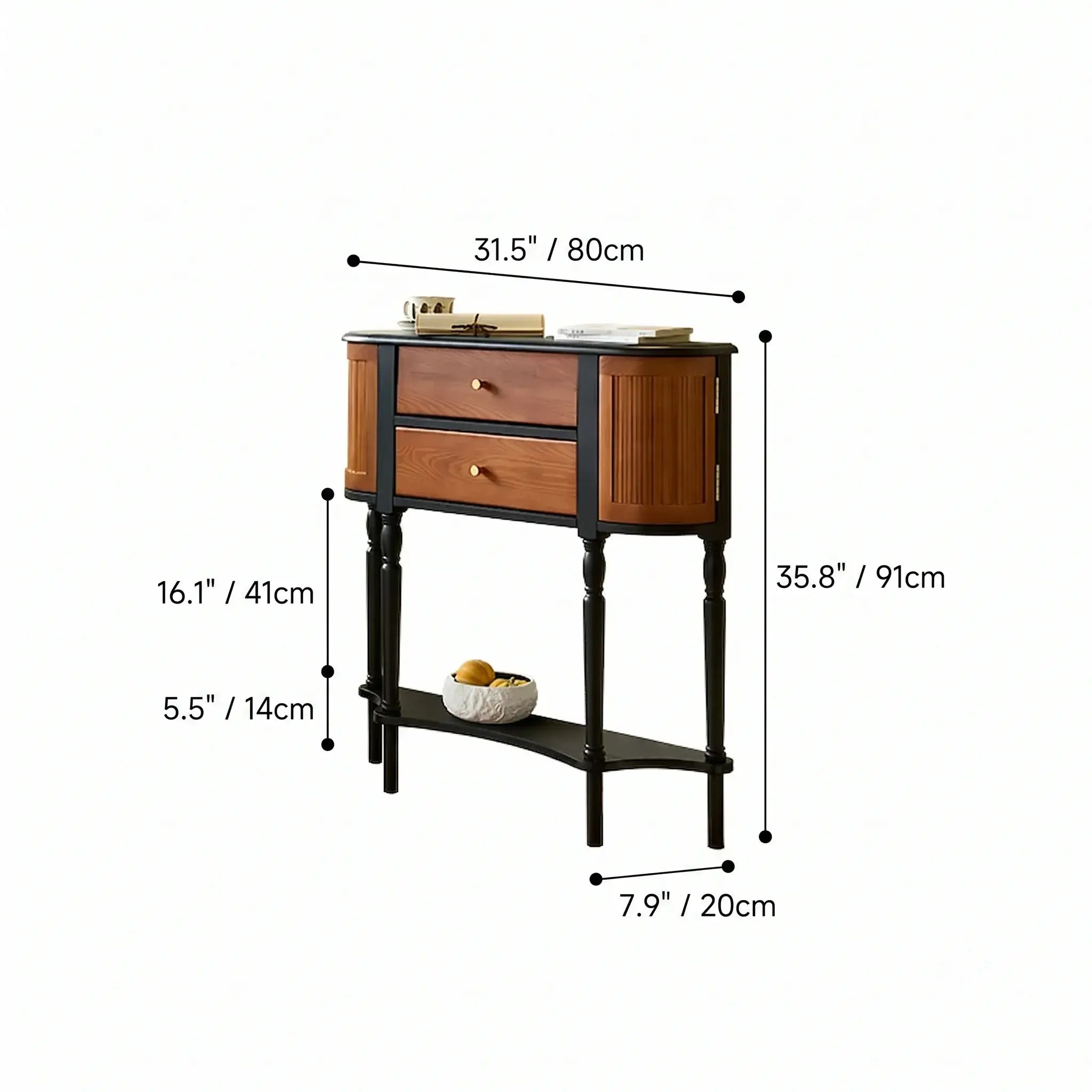 Solid Wood Console Table With French Pleated Detail and Drop-Leaf Storage