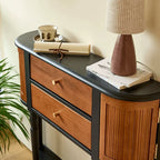 Solid Wood Console Table With French Pleated Detail and Drop-Leaf Storage
