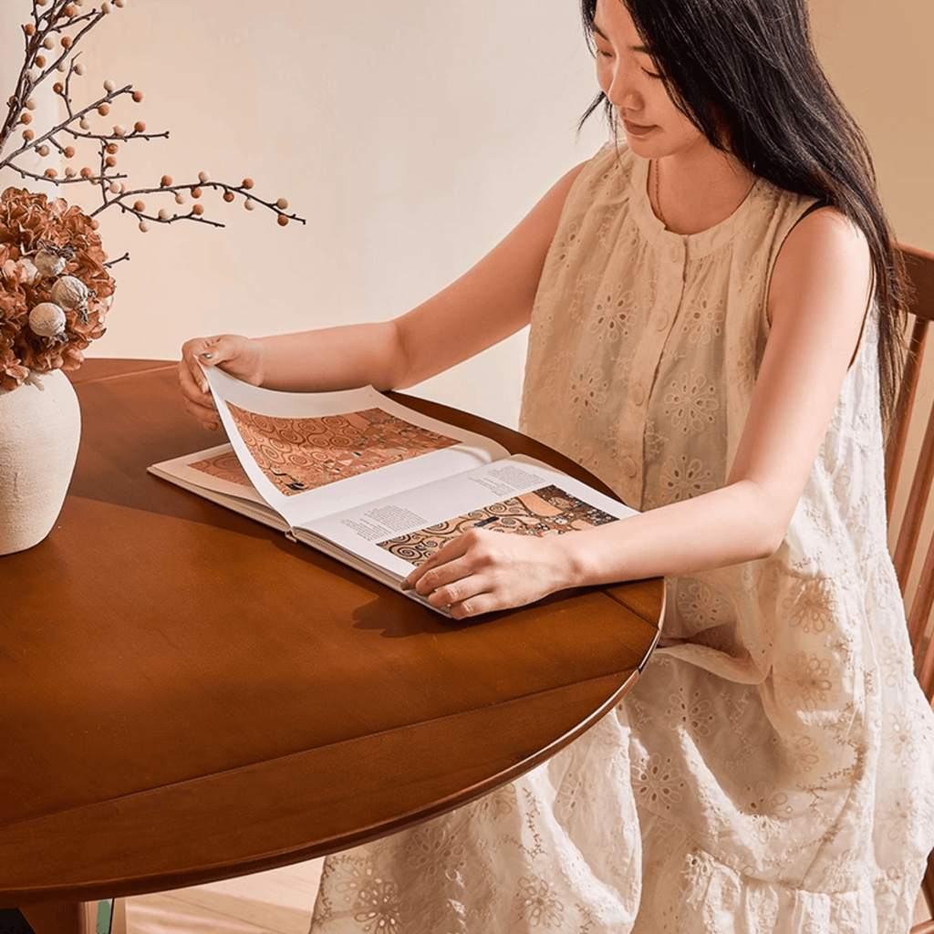 Solid Wood Convertible Foldable Dining Table, Square to Round