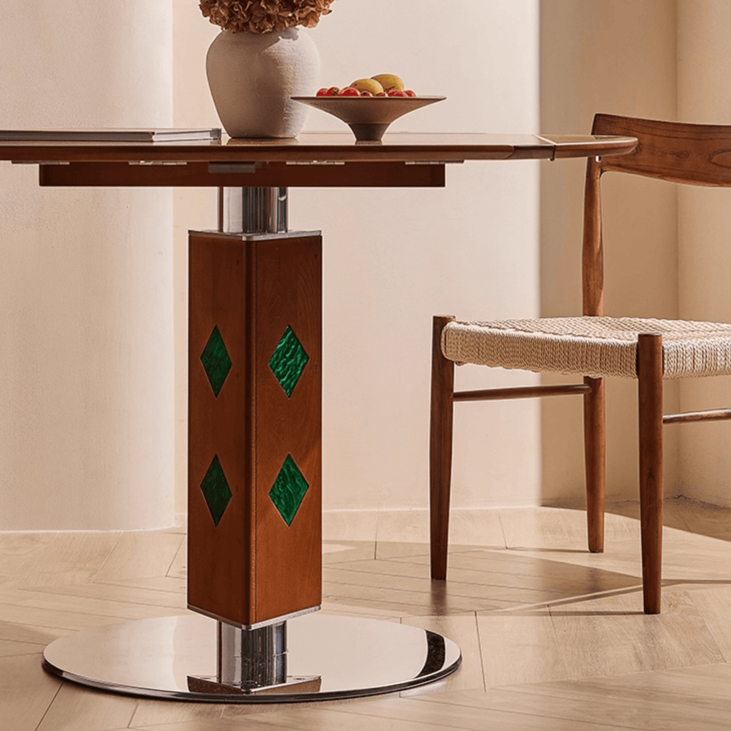 Solid Wood Convertible Foldable Dining Table, Square to Round