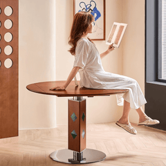 Solid Wood Convertible Foldable Dining Table, Square to Round