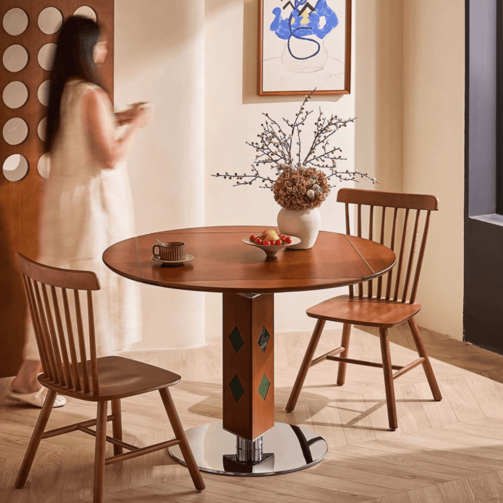 Solid Wood Convertible Foldable Dining Table, Square to Round