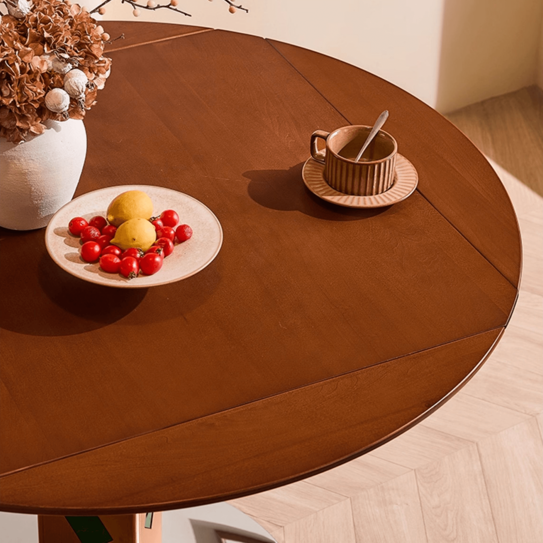 Solid Wood Convertible Foldable Dining Table, Square to Round