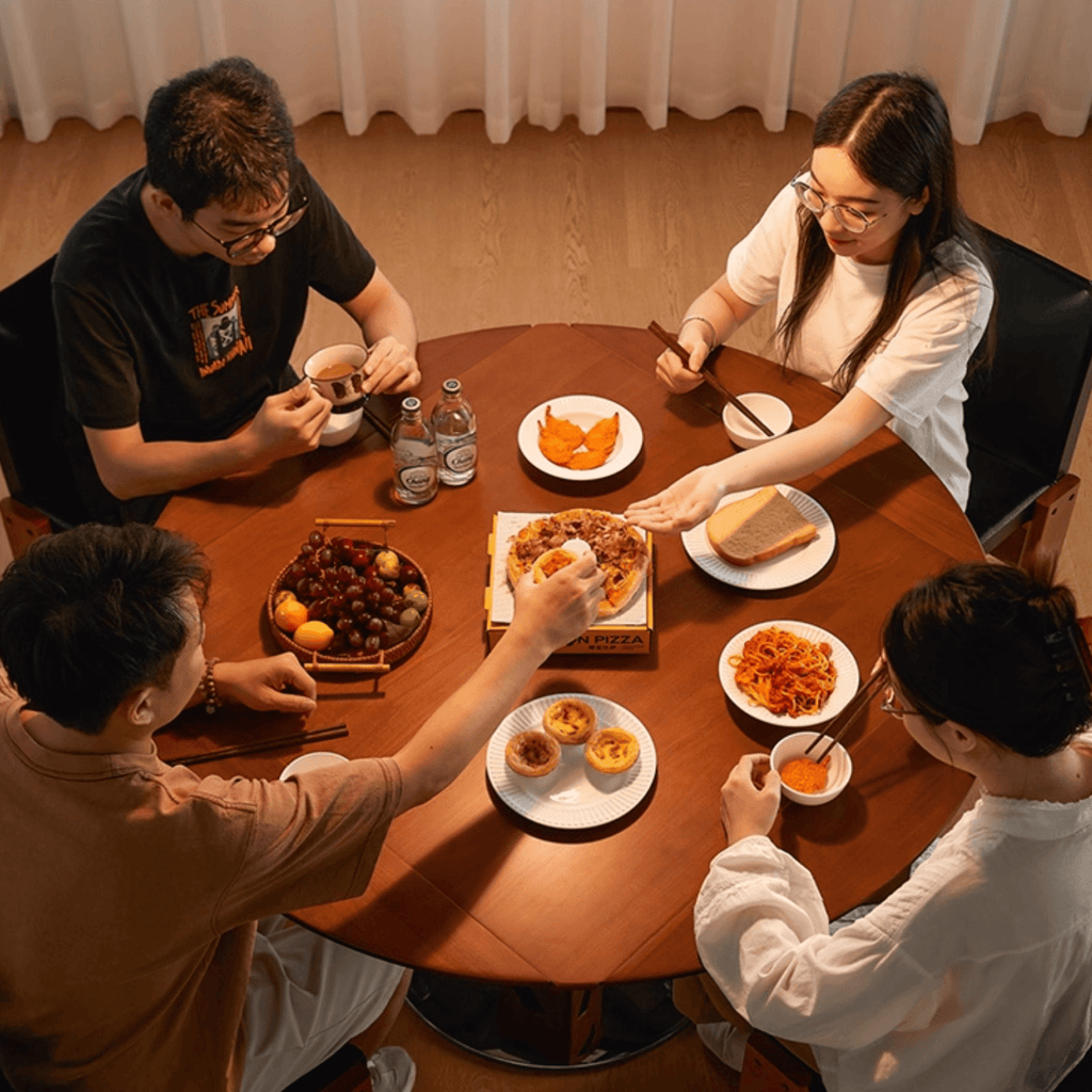 Solid Wood Convertible Foldable Dining Table, Square to Round