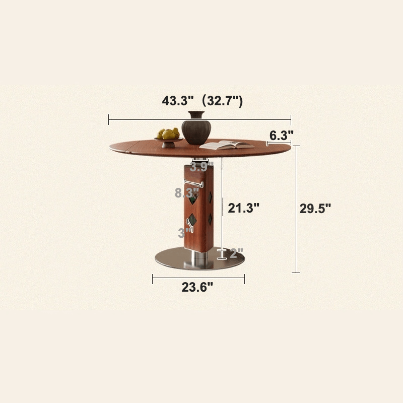 Solid Wood Convertible Foldable Dining Table, Square to Round Dimensions