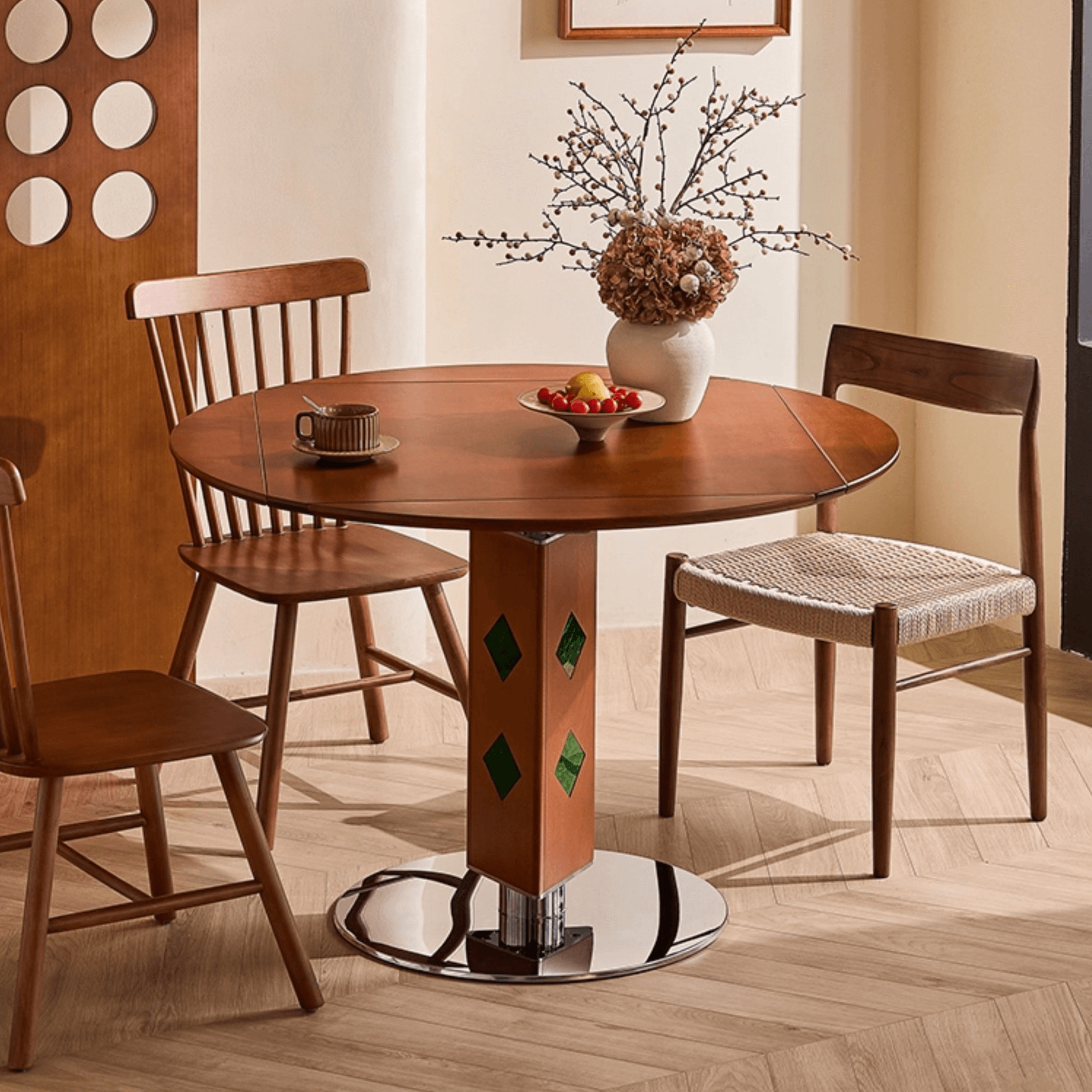 Solid Wood Convertible Foldable Dining Table, Square to Round Main Product Image Hauptbild