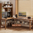 Solid Wood Corner Space-Saving Office Desk With Open Shelves