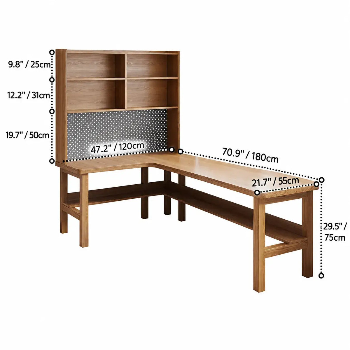 Solid Wood Corner Space-Saving Office Desk With Open Shelves