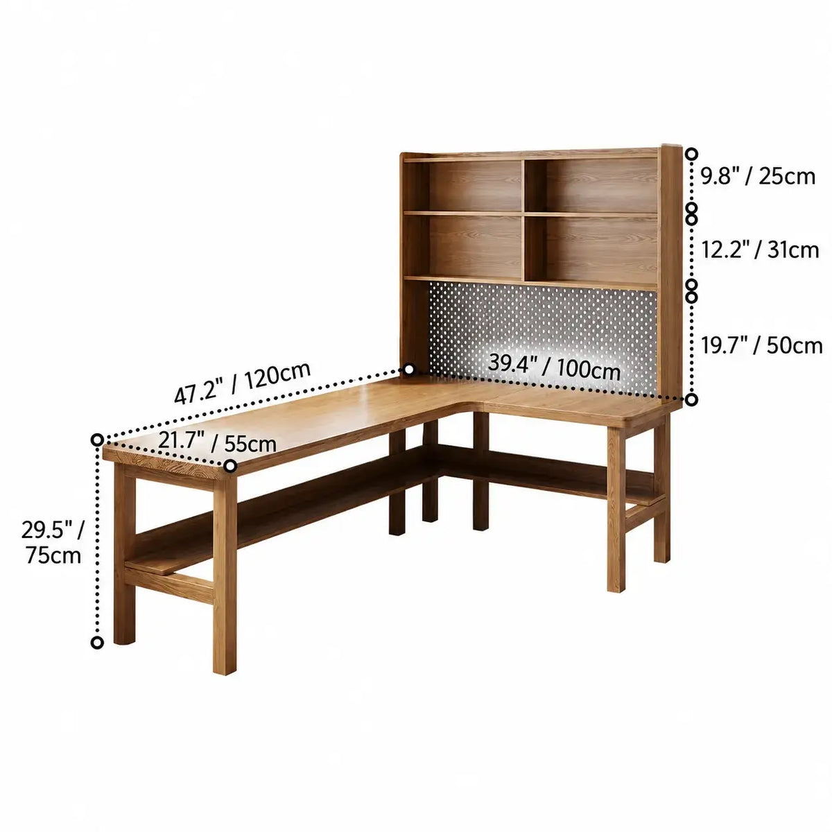 Solid Wood Corner Space-Saving Office Desk With Open Shelves