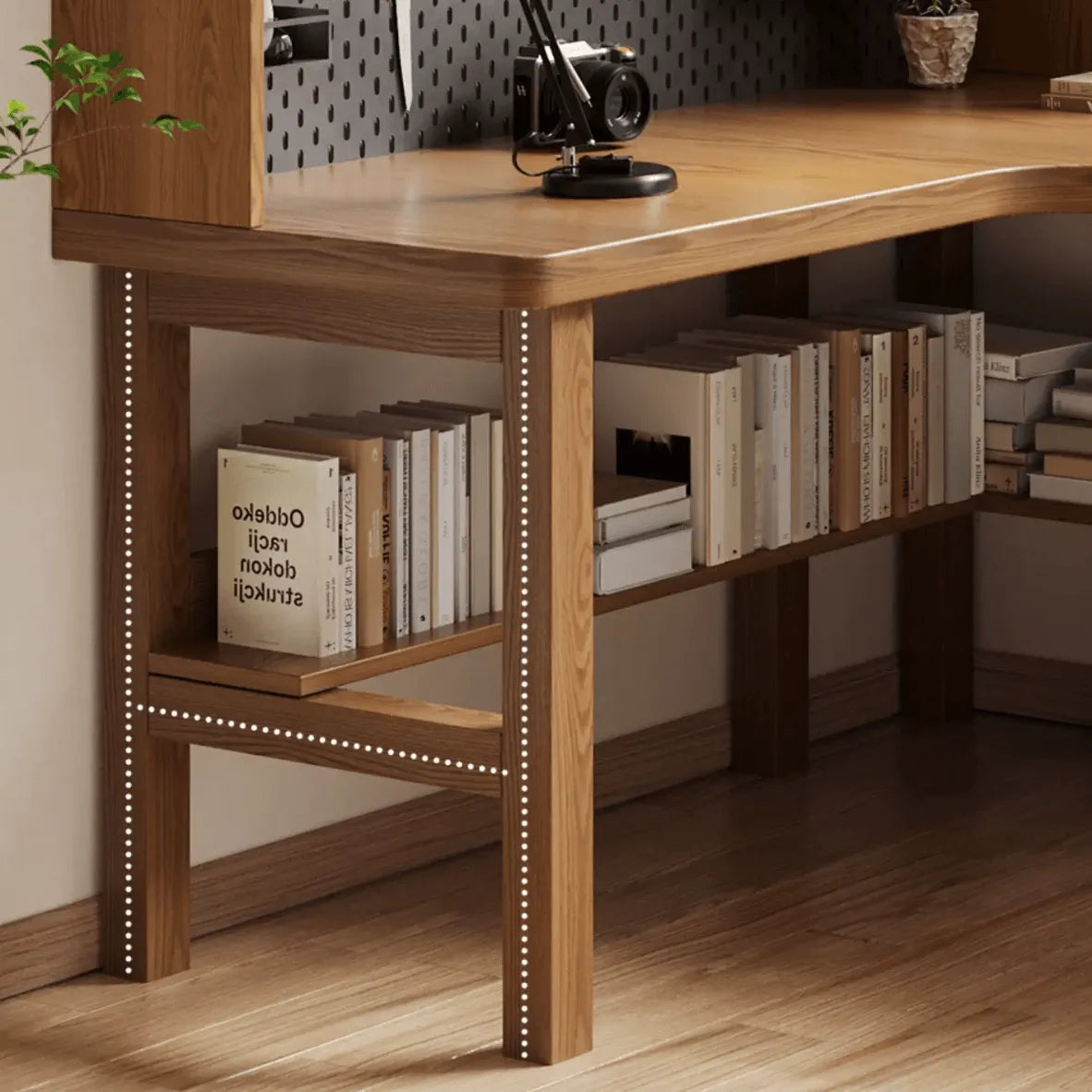 Solid Wood Corner Space-Saving Office Desk With Open Shelves