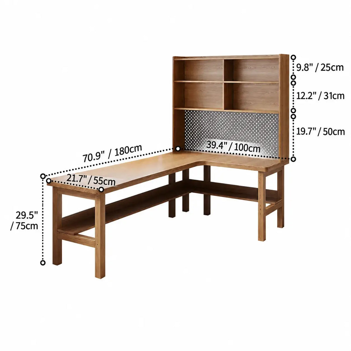 Solid Wood Corner Space-Saving Office Desk With Open Shelves