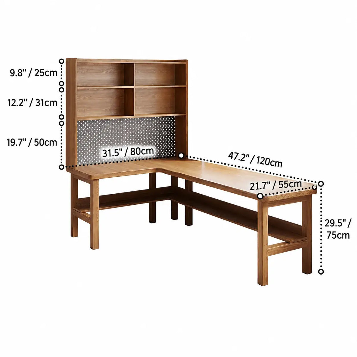 Solid Wood Corner Space-Saving Office Desk With Open Shelves