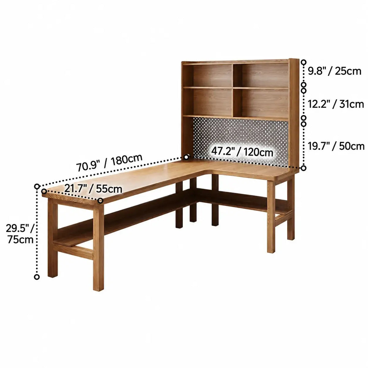 Solid Wood Corner Space-Saving Office Desk With Open Shelves