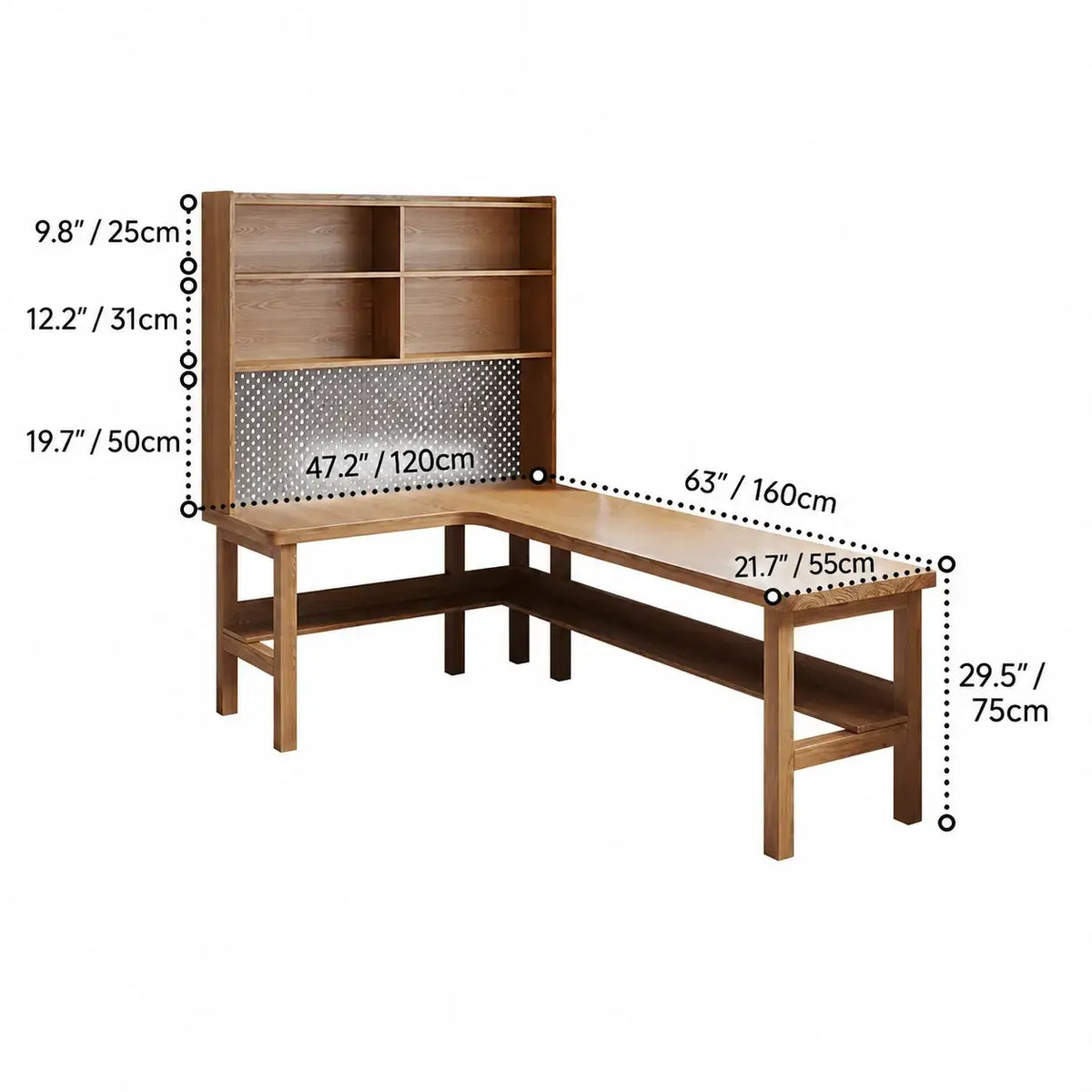 Solid Wood Corner Space-Saving Office Desk With Open Shelves