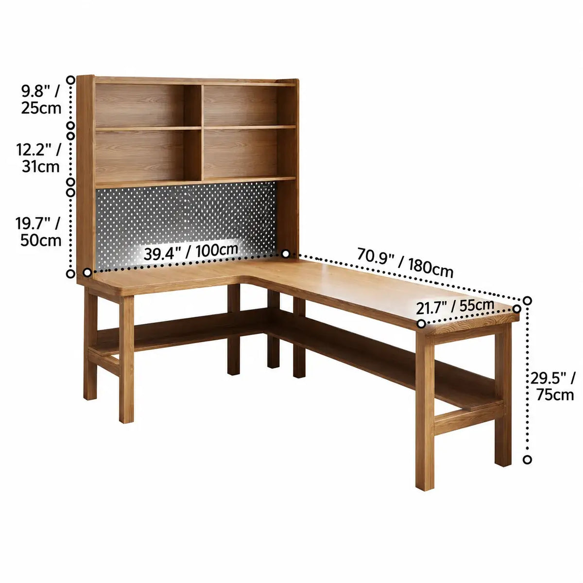 Solid Wood Corner Space-Saving Office Desk With Open Shelves