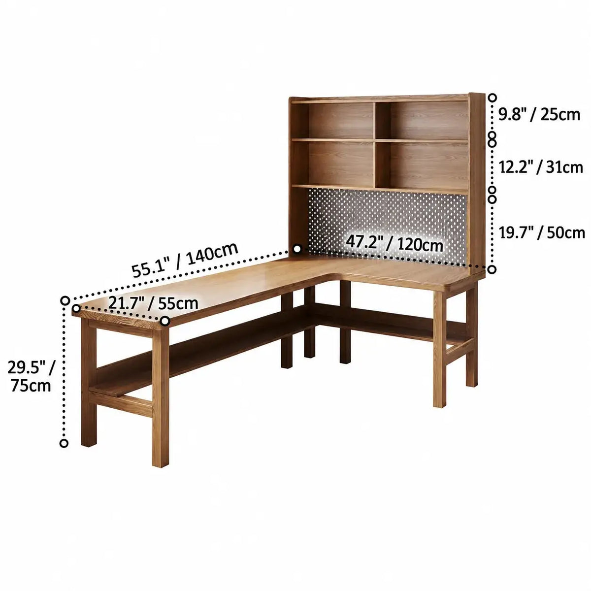 Solid Wood Corner Space-Saving Office Desk With Open Shelves