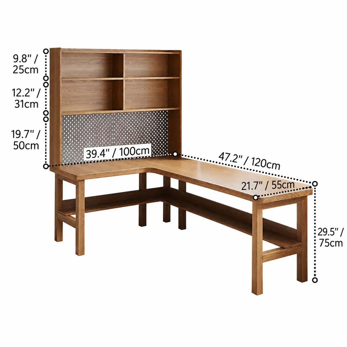 Solid Wood Corner Space-Saving Office Desk With Open Shelves