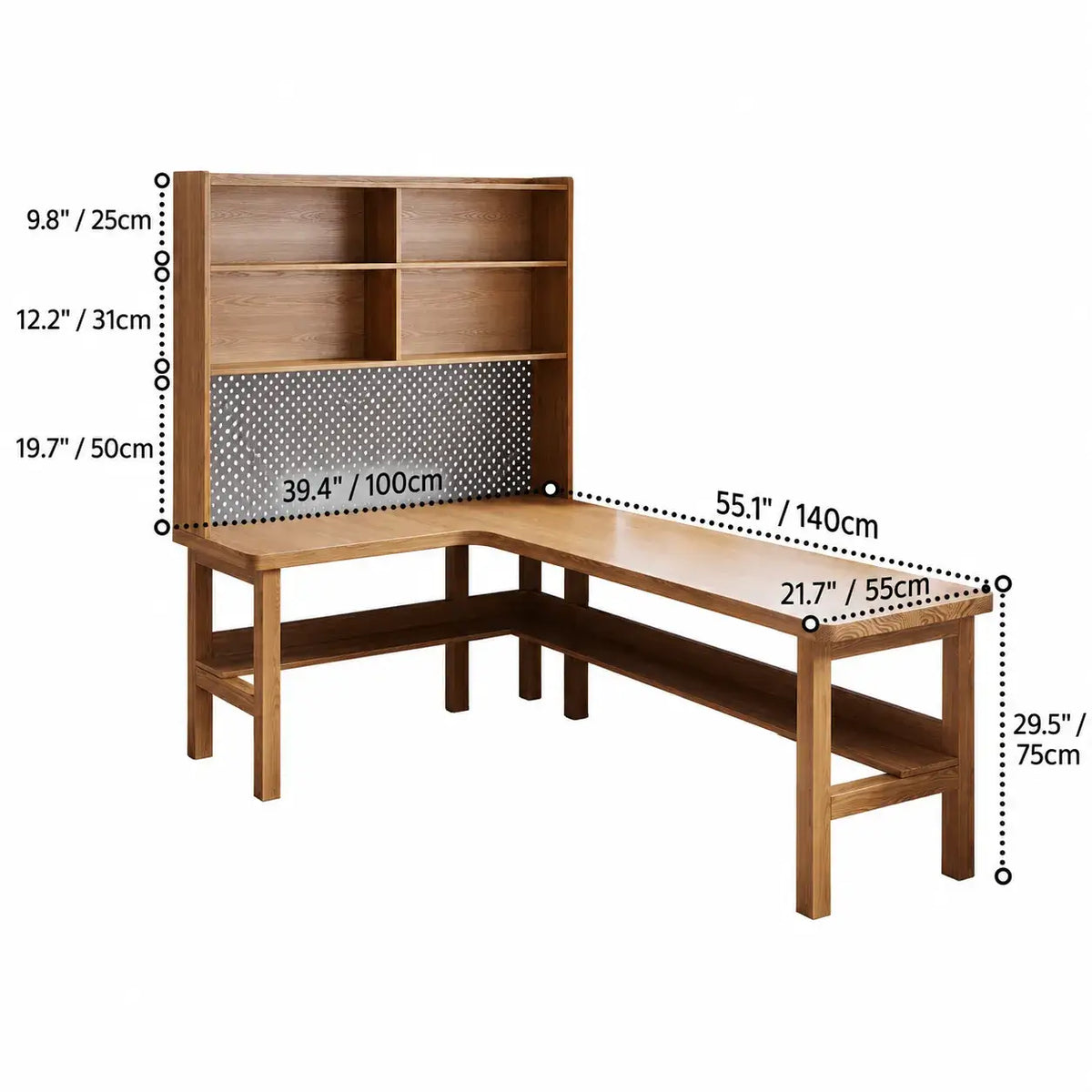 Solid Wood Corner Space-Saving Office Desk With Open Shelves