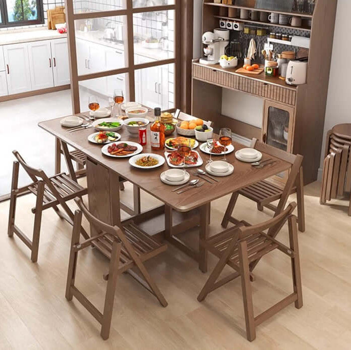 Solid Wood Dining Set - Walnut, 55in Table + 4 Chairs Main image