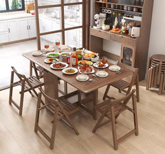 Solid Wood Dining Set - Walnut, 55in Table + 4 Chairs