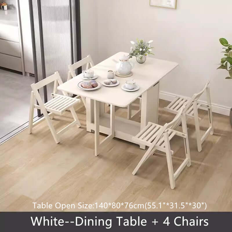 Solid Wood Dining Set - Walnut, 55in Table + 4 Chairs