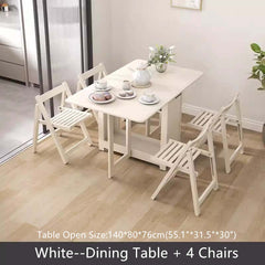 Solid Wood Dining Set - Walnut, 55in Table + 4 Chairs