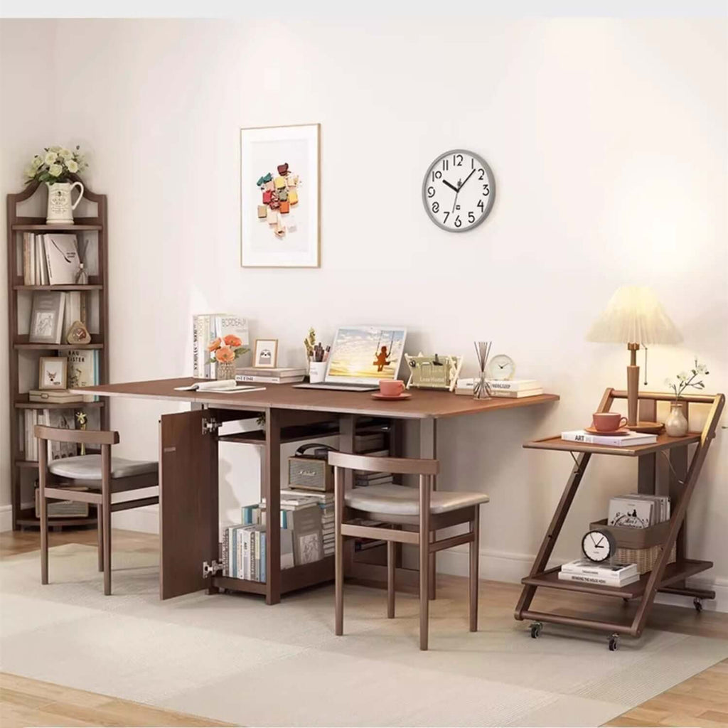 Solid Wood Dining Set - Walnut, 55in Table + 4 Chairs