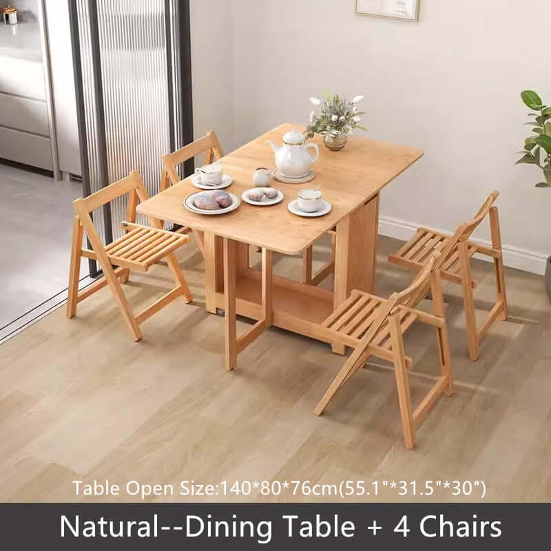 Solid Wood Dining Set - Walnut, 55in Table + 4 Chairs