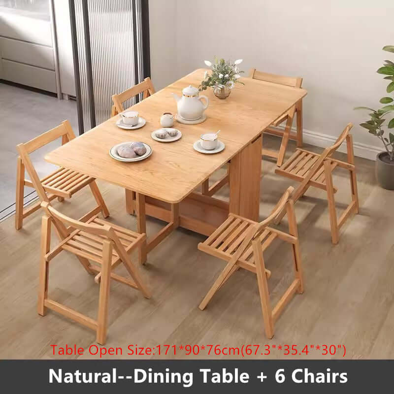Solid Wood Dining Set - Walnut, 55in Table + 4 Chairs
