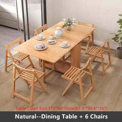 Solid Wood Dining Set - Walnut, 55in Table + 4 Chairs
