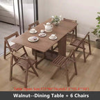 Solid Wood Dining Set - Walnut, 55in Table + 4 Chairs