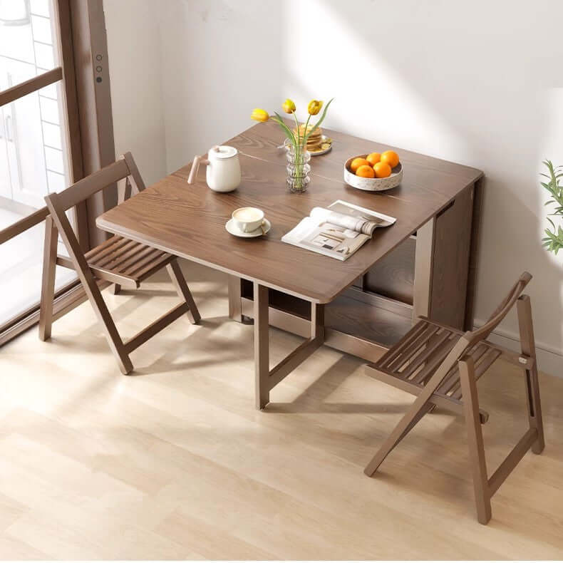 Solid Wood Dining Set - Walnut, 55in Table + 4 Chairs