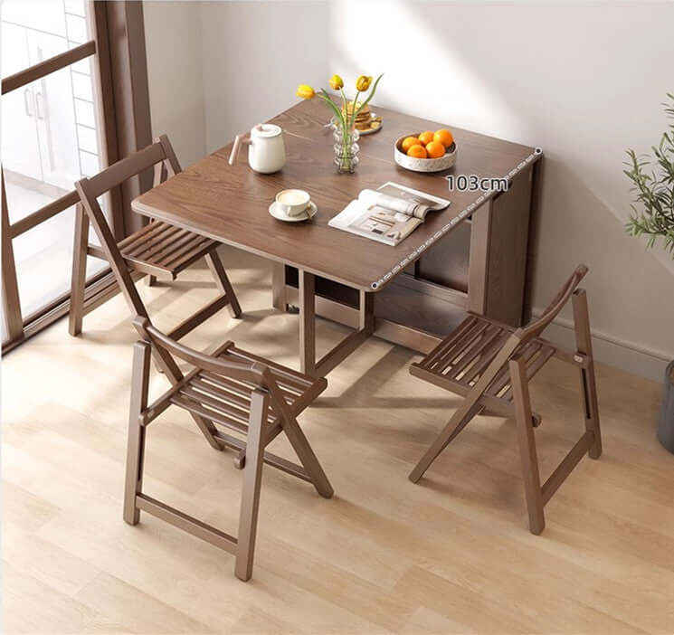 Solid Wood Dining Set - Walnut, 55in Table + 4 Chairs