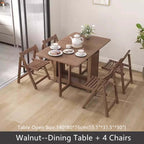 Solid Wood Dining Set - Walnut, 55in Table + 4 Chairs