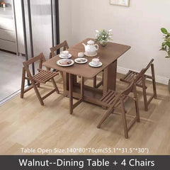 Solid Wood Dining Set - Walnut, 55in Table + 4 Chairs
