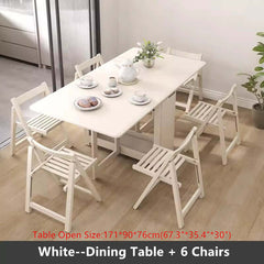 Solid Wood Dining Set - Walnut, 55in Table + 4 Chairs