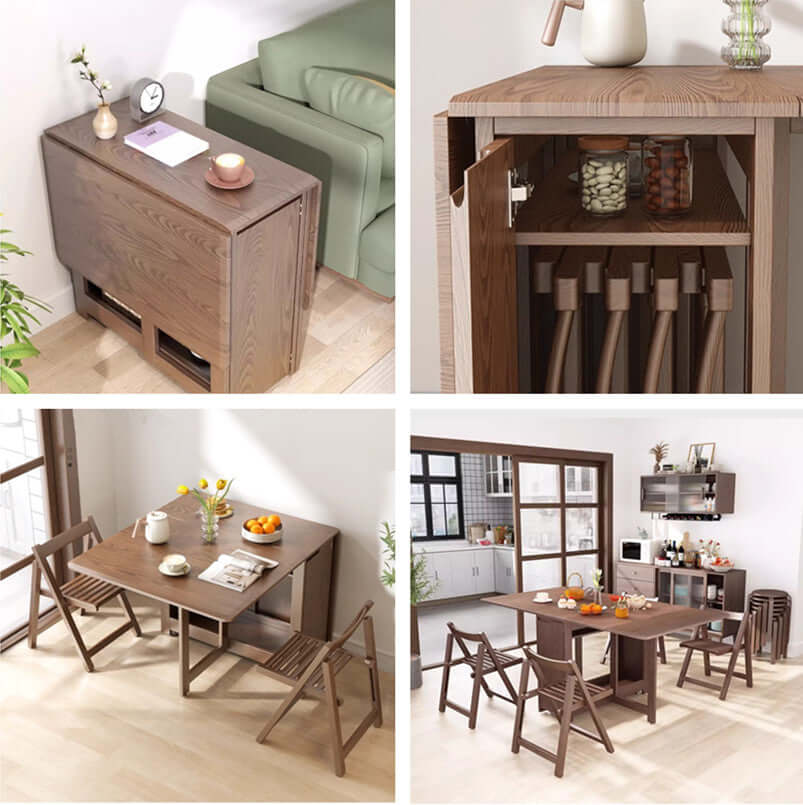 Solid Wood Dining Set - Walnut, 55in Table + 4 Chairs Main Product Image Hauptbild