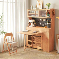 Solid Wood Drop Leaf Dining Set With Storage Cabinet