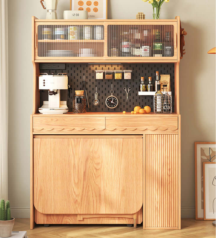 Solid Wood Drop Leaf Dining Set With Storage Cabinet