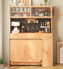 Solid Wood Drop Leaf Dining Set With Storage Cabinet