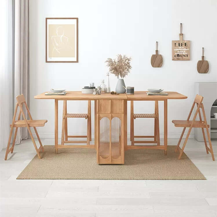 Solid Wood Drop Leaf Dining Set With Storage Cabinet