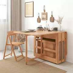 Solid Wood Drop Leaf Dining Set With Storage Cabinet
