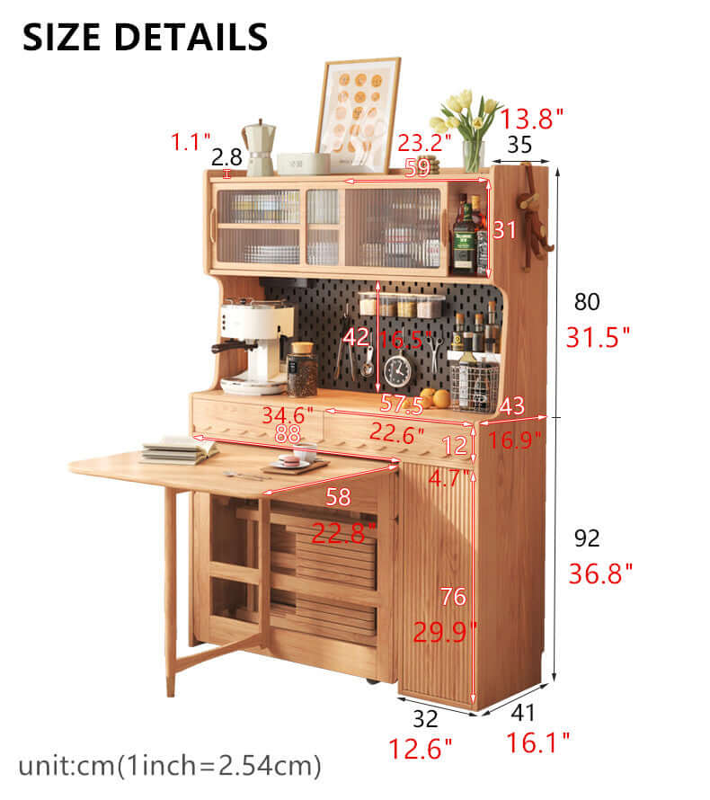 Solid Wood Drop Leaf Dining Set With Storage Cabinet
